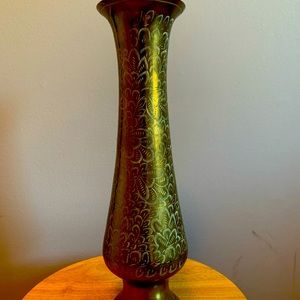 Made in India brass flower vase, hand etched brass